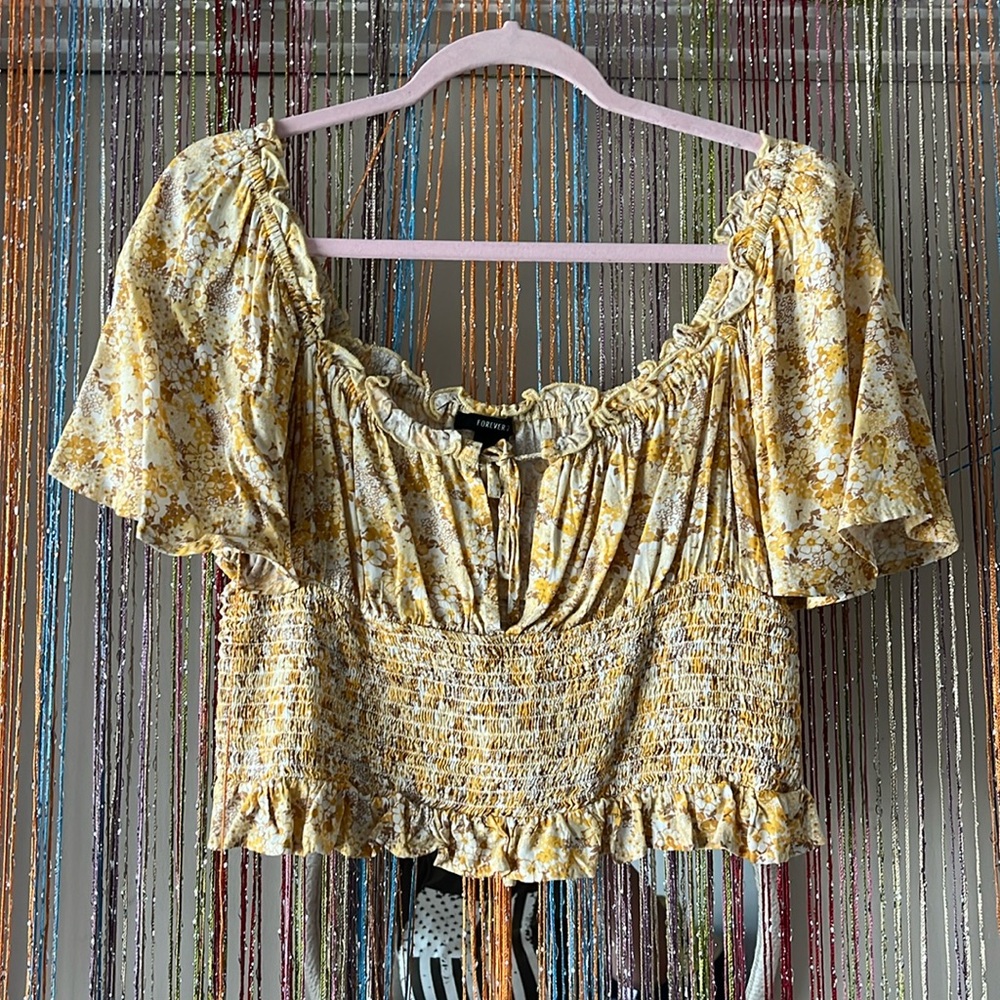 COPY - Forever 21 Yellow floral cropped blouse